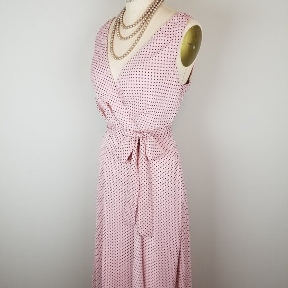 Lapis & Lillies Blush Pink & Black Dot Faux Wrap Chiffon Dress * Small * NEW Tag - Picture 4 of 9
